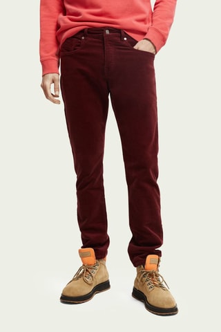 Pantalon regular slim en coton biologique et velours - Bordeaux