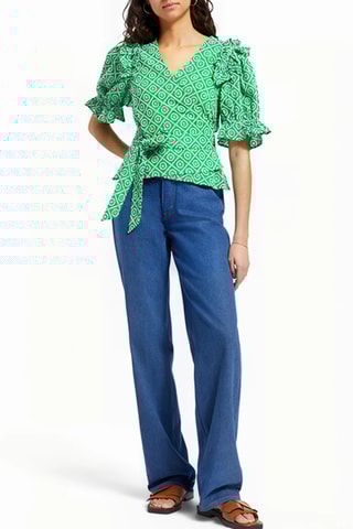 Top portefeuille en broderie anglaise - Vert