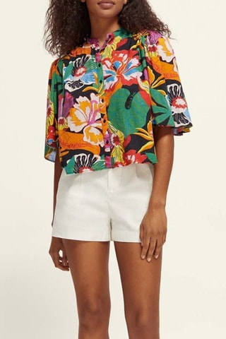 Chemisier en lin - Vert émeraude et jaune