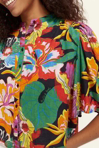 Chemisier en lin - Vert émeraude et jaune