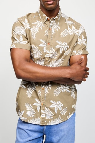 Chemise en coton biologique - Beige et blanc