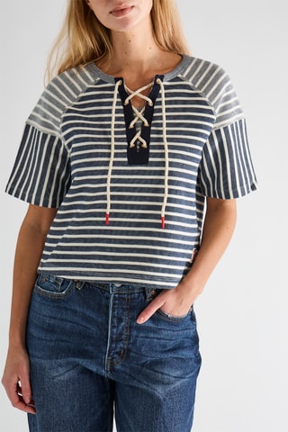 T-shirt en coton biologique - Ecru et bleu marine