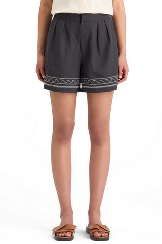 Short en lin taille haute - Noir