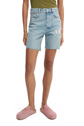 Short en jean taille haute - Bleu