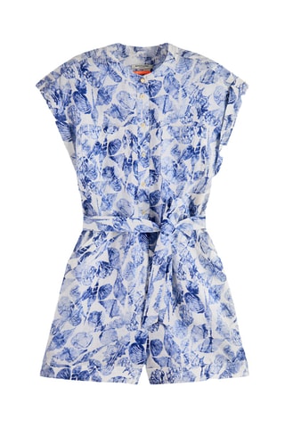 Combishort en lin - Blanc et bleu