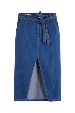 Jupe droite en jean taille haute - Indigo