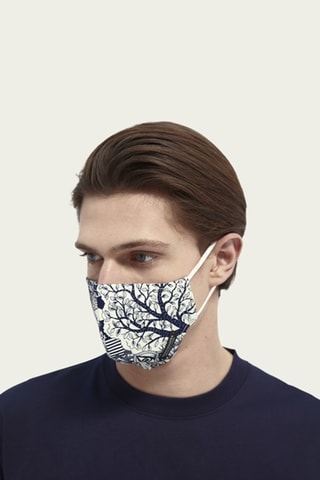 Masque lavable en coton biologique - Blanc et bleu