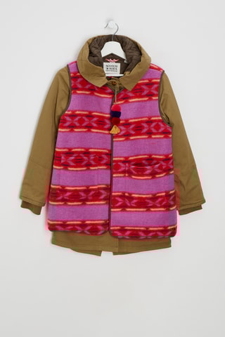 Gilet sans manches et parka à capuche en laine - Rose et kaki