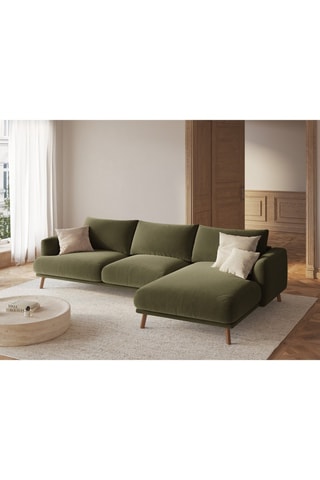 Canapé d’angle droit Margot - Vert olive - 4 places - En tissu velours