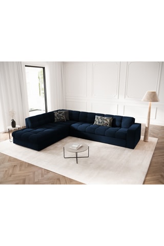 Canapé d'angle gauche Yohan - Bleu marine - 5 places - En tissu velours