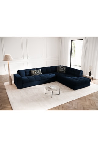 Canapé d'angle droit Yohan - Bleu marine - 5 places - En tissu velours