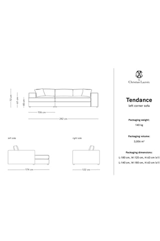 Canapé d'angle gauche Tendance - Beige - 5 places - En tissu structuré