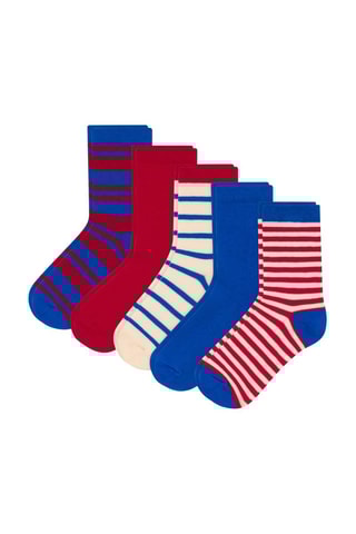 5 paires de chaussettes - Bleu cobalt et rouge