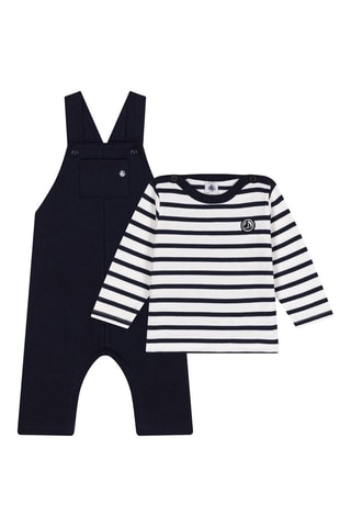 T-shirt et salopette - Bleu foncé et blanc