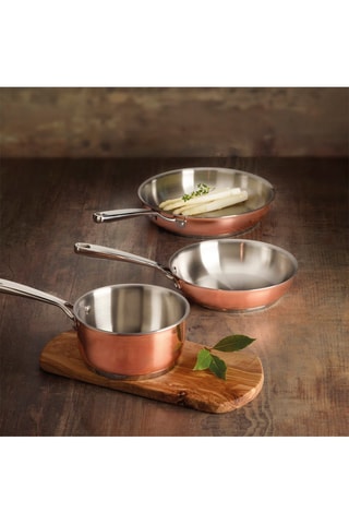 3 frigideiras em aço inoxidável e cobre - 20, 24 e 28 cm