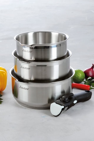 3 panelas em aço inoxidável    16, 18 e 20 cm