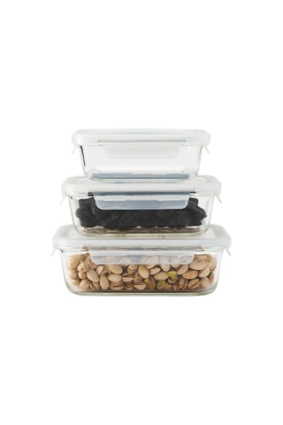 3 caixas de conservação em vidro borossilicato com tampas - 64 cl, 1,5 l e 1,52 l