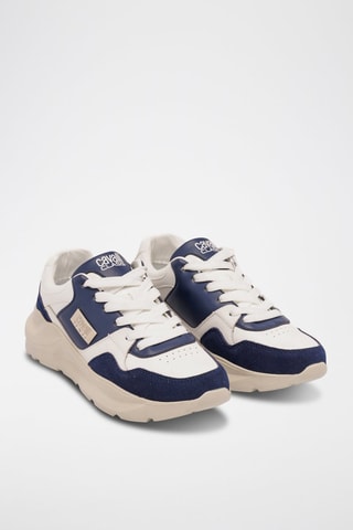 Baskets plateformes en nubuck - Bleu marine et beige