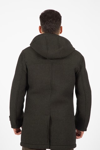 Manteau regular en laine à capuche - Vert