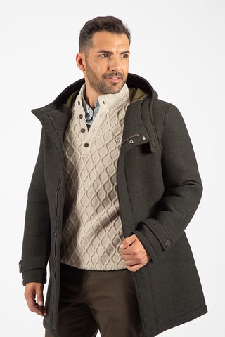 Manteau regular en laine à capuche - Vert