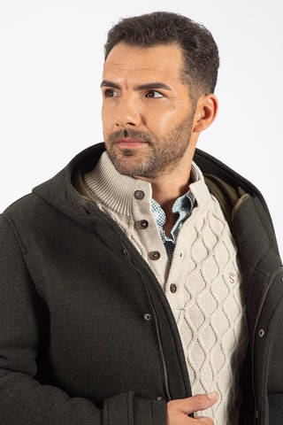 Manteau regular en laine à capuche - Vert