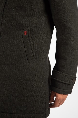 Manteau regular en laine à capuche - Vert