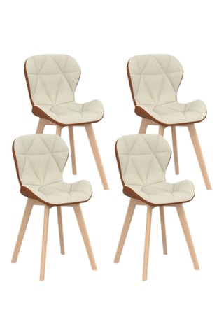Chaises Gladys en tissu beige et camel et pieds bois - lot de 4