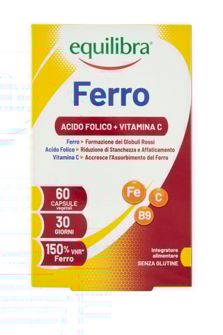 Ferro con Acido Folico + Vitamina C Equilibra - 120 capsule vegetali - Cura da 60 giorni