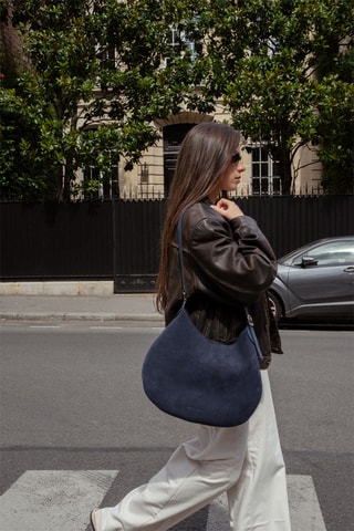 Sac porté épaule en cuir Olya - Bleu marine