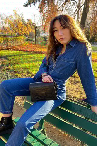 Mala a tiracolo em couro Lya - Preto