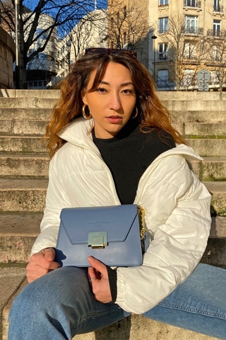 Mala a tiracolo em couro Ava - Azul-celeste