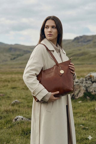 Mala shopper em couro Eden - Camel