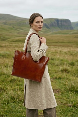 Mala shopper em couro Aurora - Camel