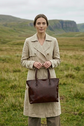 Mala shopper em couro Aurora - Castanho