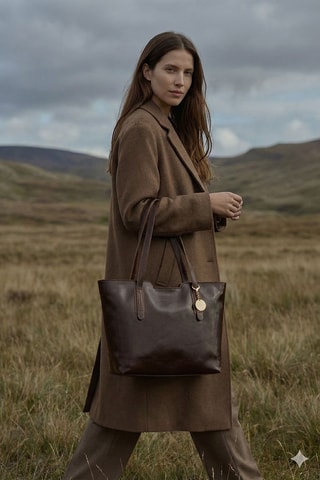 Mala shopper em couro Eden - Castanho