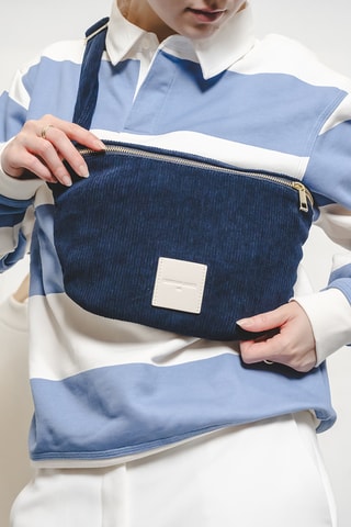 Bolsa de cintura em bombazina Cyra - Azul-marinho