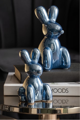 Statue Balloon Bunny en céramique - Bleu métallisé - 15 x 9 x 10 cm
