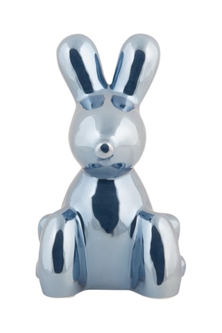 Statue Balloon Bunny en céramique - Bleu métallisé - 15 x 9 x 10 cm