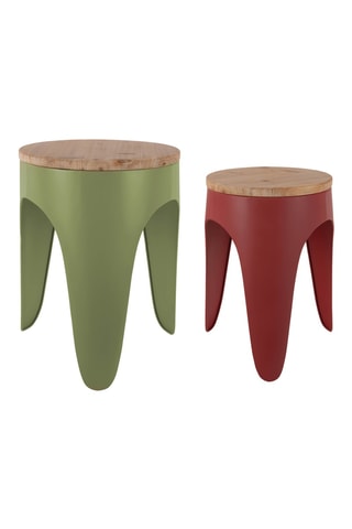 2 tabourets en bois Double Funky - Vert et rouge