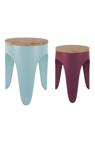 2 tabourets en bois Double Funky - Bleu et mauve