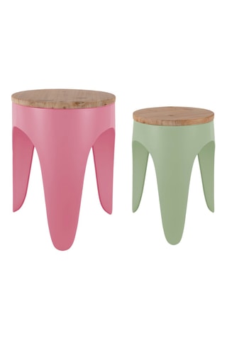 2 tabourets en bois Double Funky - Rose et vert