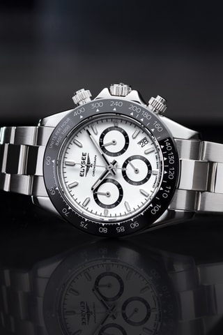 Reloj de cuarzo de acero - Taquímetro - Plateado y negro