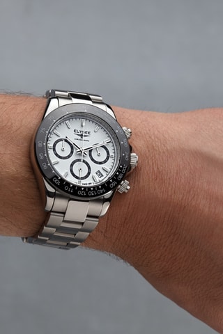 Reloj de cuarzo de acero - Taquímetro - Plateado y negro