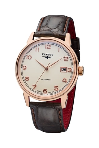 Reloj automático de piel - Marrón y dorado