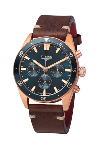 Reloj de cuarzo de piel - Cronógrafo - Marrón y dorado