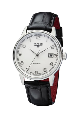 Reloj automático de piel - Negro y plateado