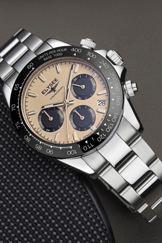 Reloj de cuarzo de acero - Taquímetro - Plateado y negro