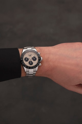 Reloj de cuarzo de acero - Taquímetro - Plateado y negro