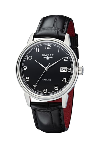 Reloj automático de piel - Negro y plateado