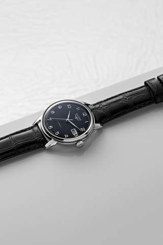 Reloj automático de piel - Negro y plateado